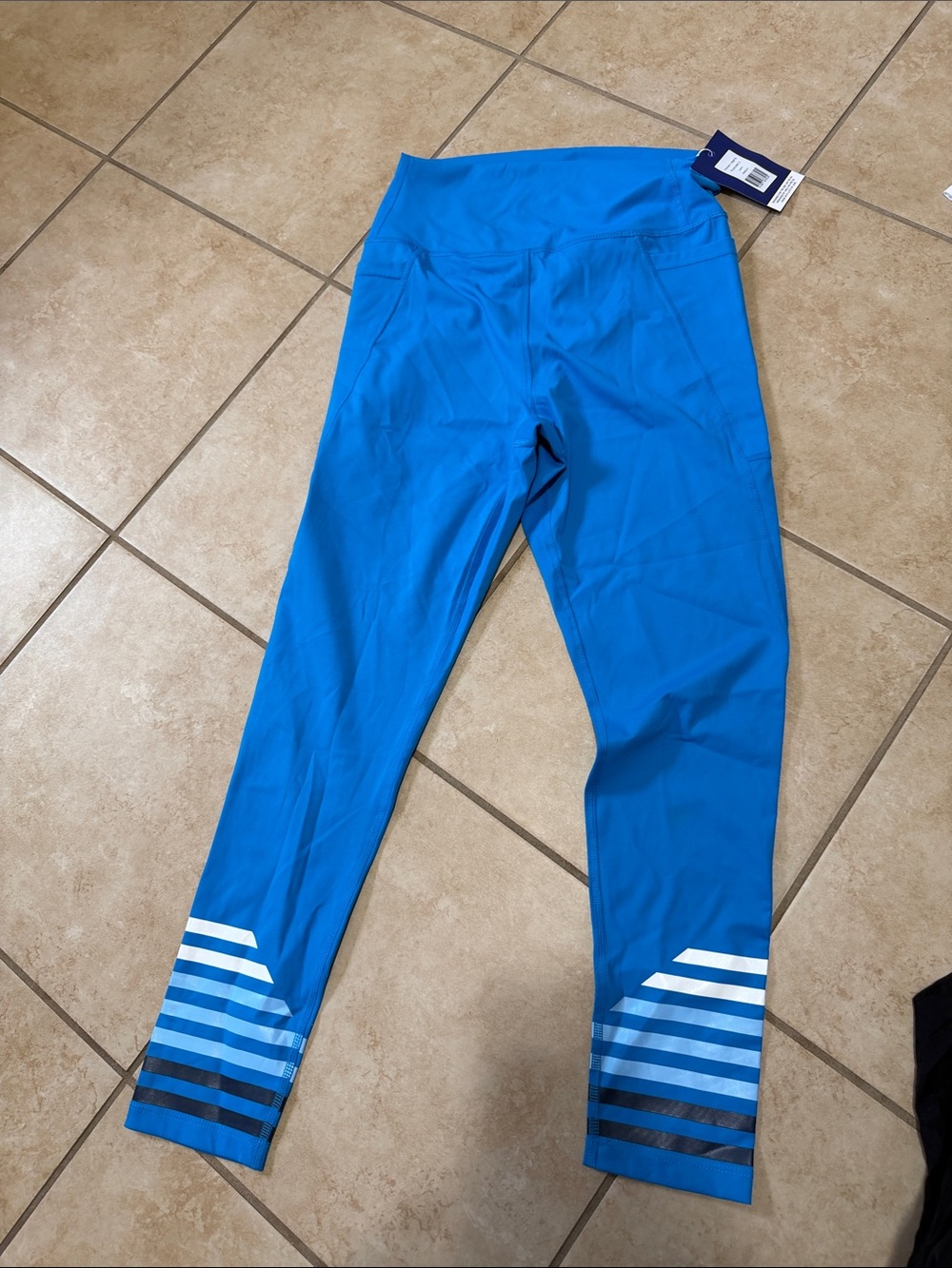 NWT Addison Bay Bright Blue Active Leggings with Striped Hem size medium Brand